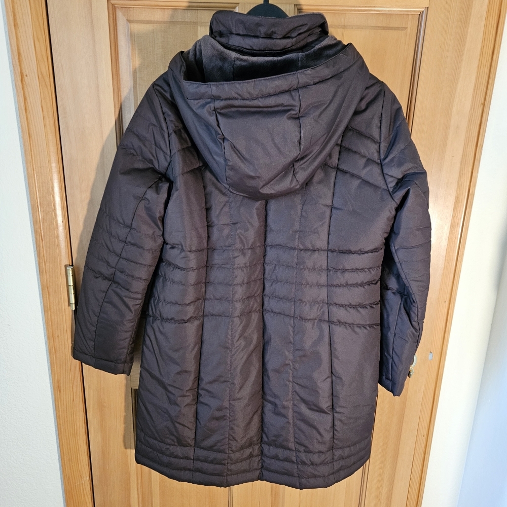 Lands' End | Size SP | Dark Brown Quilted Hooded Long Puffer Coat - Picture 2 of 13